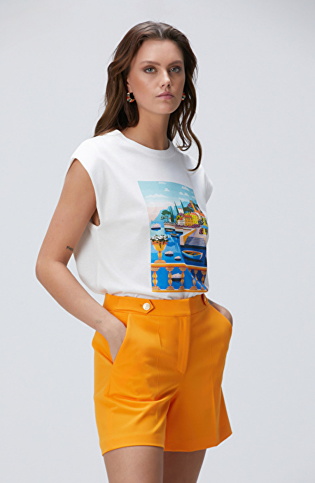 Kırık Beyaz Baskılı T-shirt_4