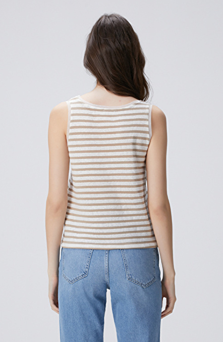 Vizon Kırık Beyaz Keten Karışımlı T-shirt_4