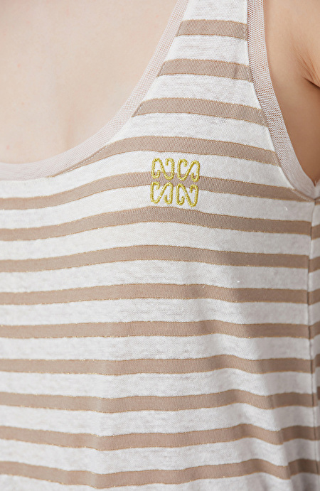Vizon Kırık Beyaz Keten Karışımlı T-shirt_5