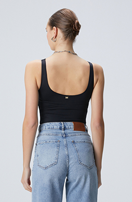Siyah Jarse Bodysuit T-shirt_4