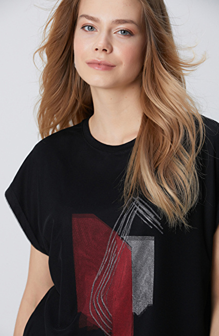 Siyah Tül Garnili T-shirt_1