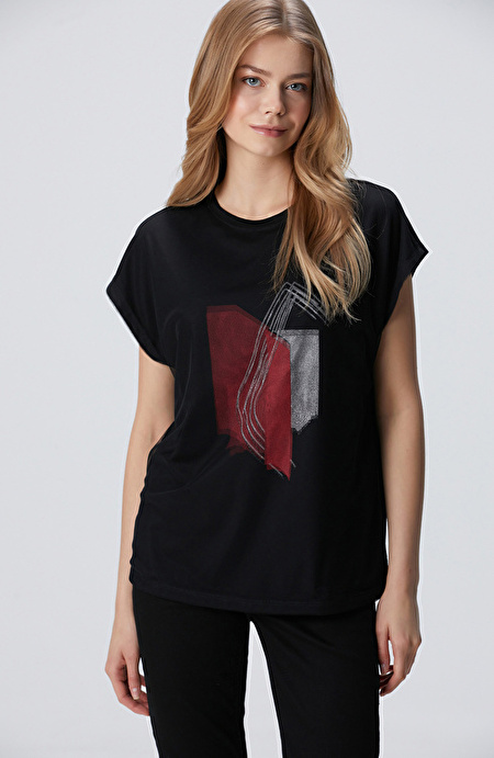 Siyah Tül Garnili T-shirt_3