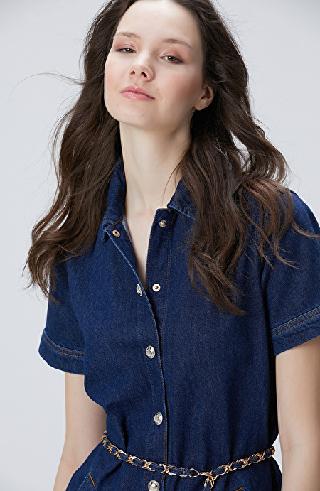 Indigo Mini Denim Elbise_1