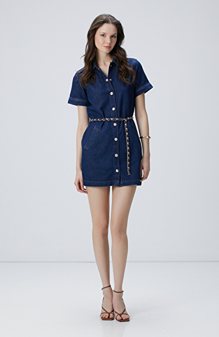 Indigo Mini Denim Elbise_2