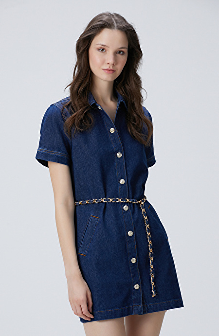 Indigo Mini Denim Elbise_3
