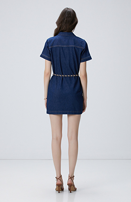 Indigo Mini Denim Elbise_4