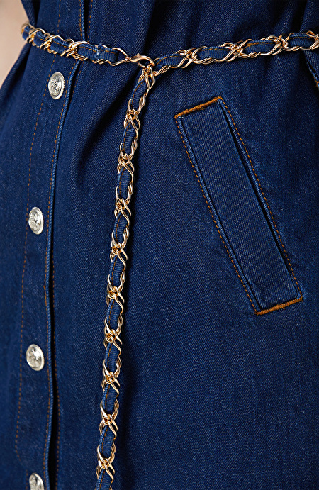 Indigo Mini Denim Elbise_5