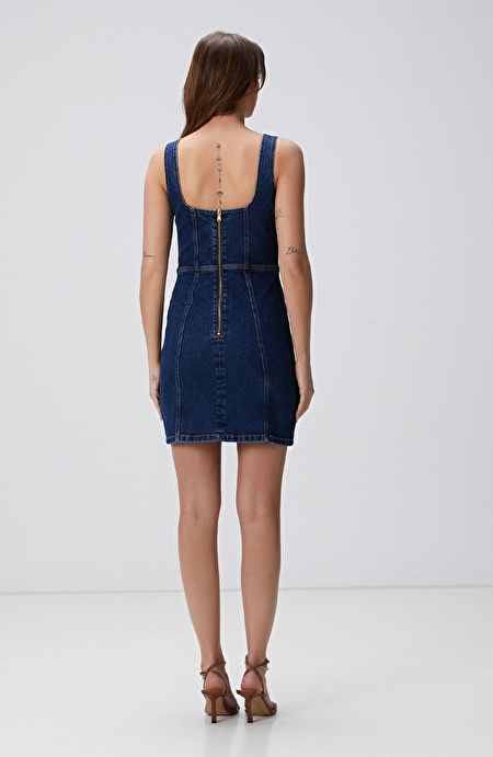 İndigo Mini Denim Elbise_5