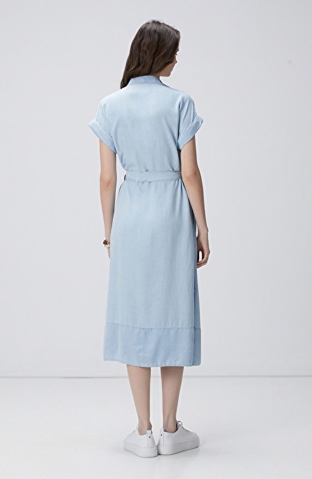 Açık Mavi Midi Denim Elbise_4