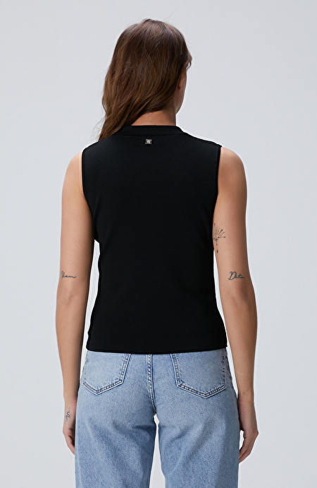 Siyah Basic Polo Yaka Triko_4