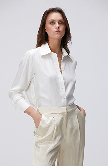 Limited Kırık Beyaz İpek Twill Gömlek_3