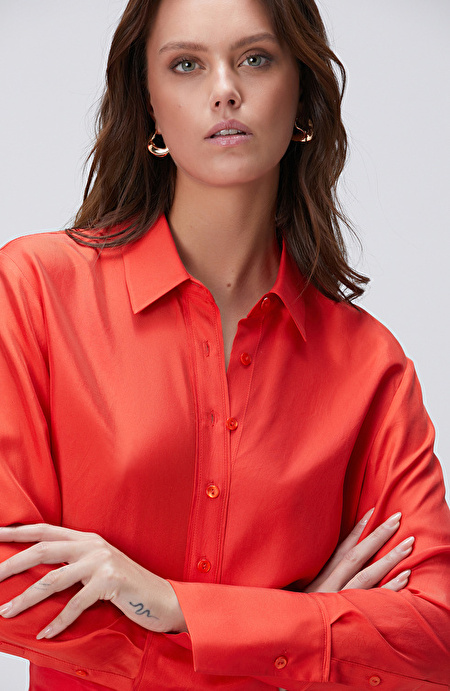 Limited Kırmızı İpek Twill Gömlek_1