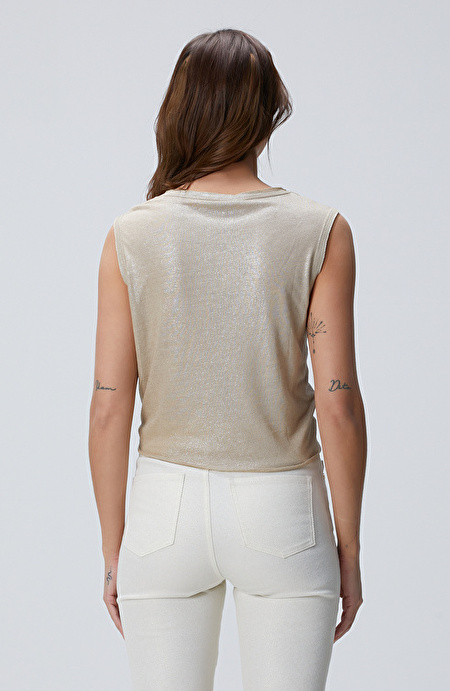 Bej Keten Karışımlı T-shirt_4