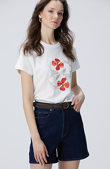 Kırık Beyaz Baskılı T-shirt_3
