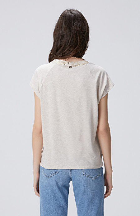 Bej Melanj Varak Baskılı T-shirt_4