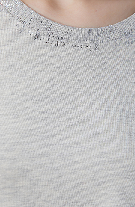 Gri Melanj Varak Baskılı T-shirt_5