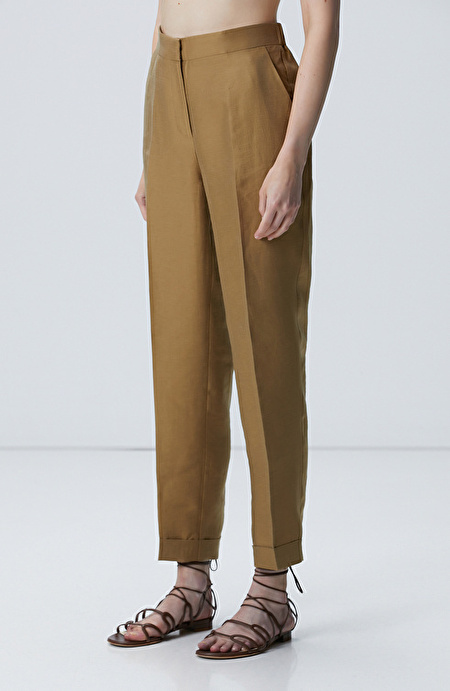 Yağ Yeşili Limited Keten Karışımlı Pantolon_1