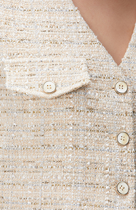 Limited Açık Bej Tweed Desenli Yelek_5