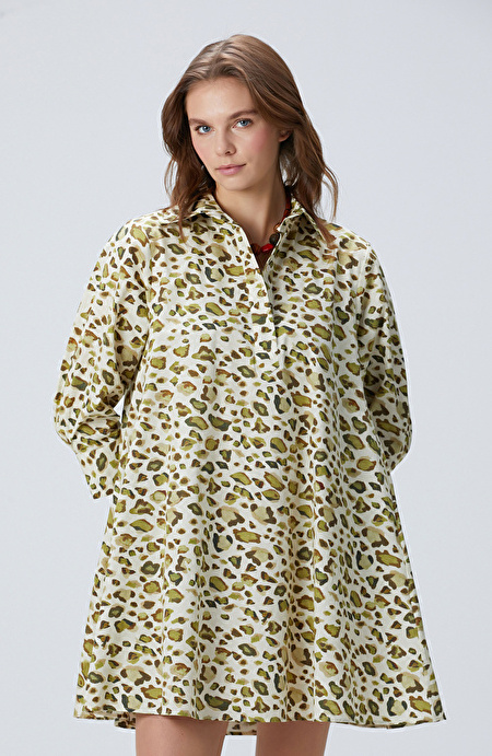 Yeşil Leopar Desenli Elbise_4