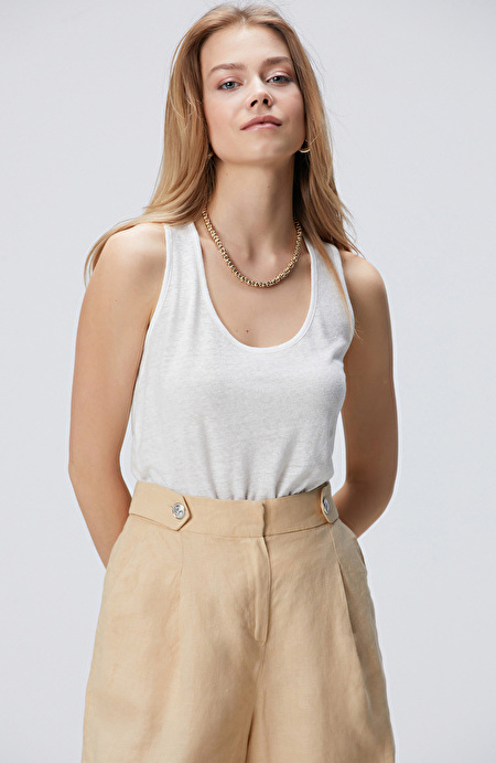 Kırık Beyaz Keten Mix T-shirt_3