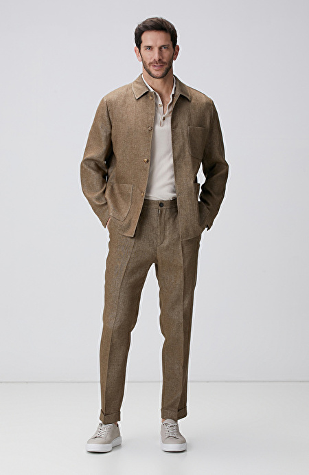 Camel Keten Karışımlı Pantolon