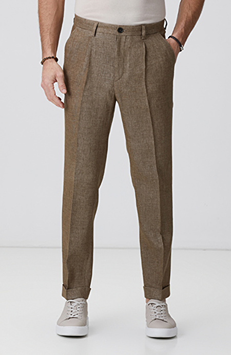 Camel Keten Karışımlı Pantolon_1