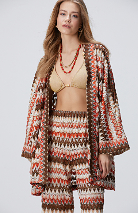 Kırık Beyaz Kahverengi Kısa Kaftan_2