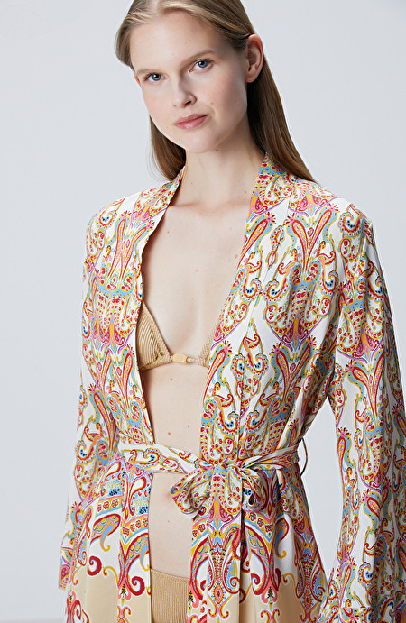 Bej Püsküllü Desenli Kaftan_1