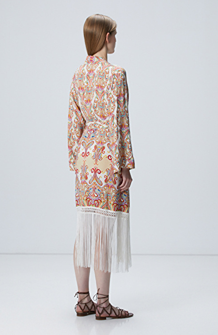 Bej Püsküllü Desenli Kaftan_4