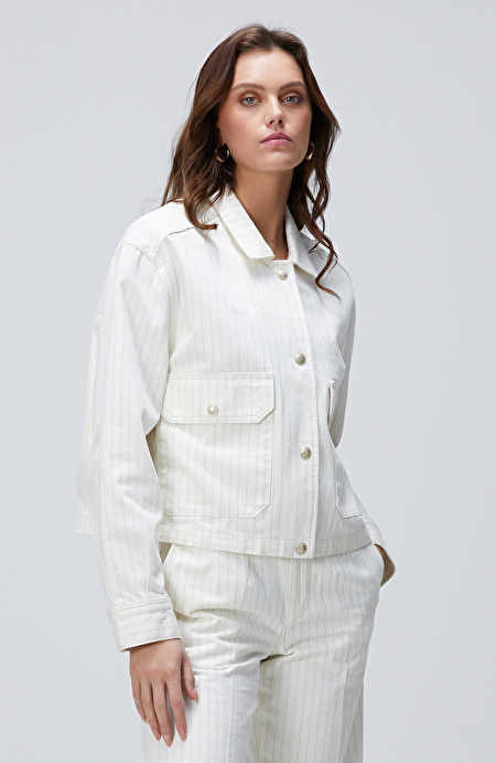 Kırık Beyaz Çizgili Denim Mont_4