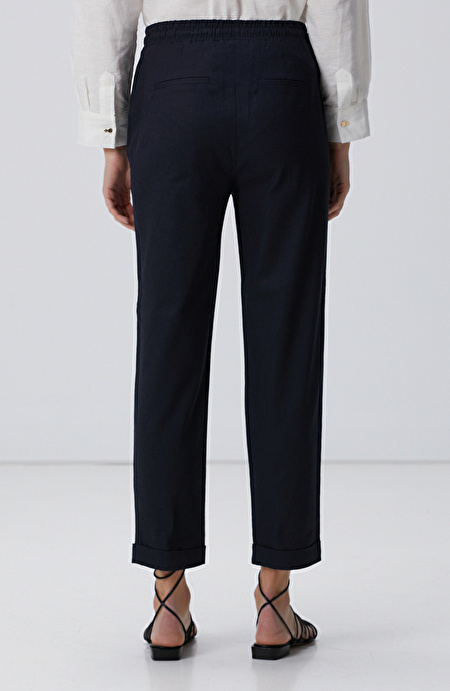 Lacivert Keten Karışımlı Casual Pantolon_3