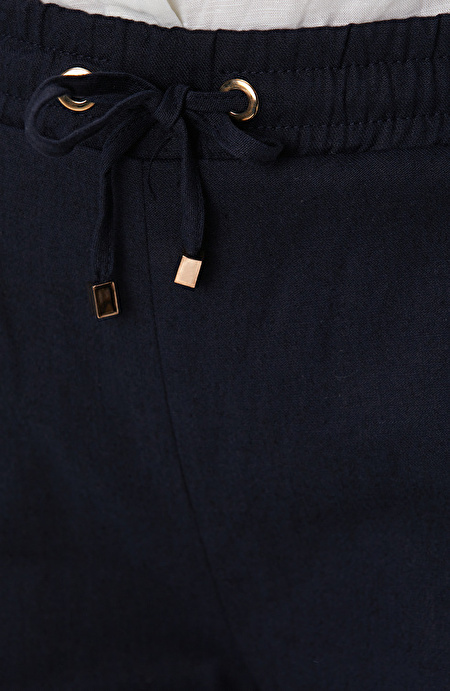 Lacivert Keten Karışımlı Casual Pantolon_4