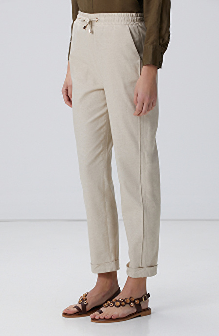 Naturel Keten Karışımlı Casual Pantolon_1