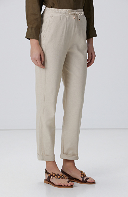 Naturel Keten Karışımlı Casual Pantolon_2