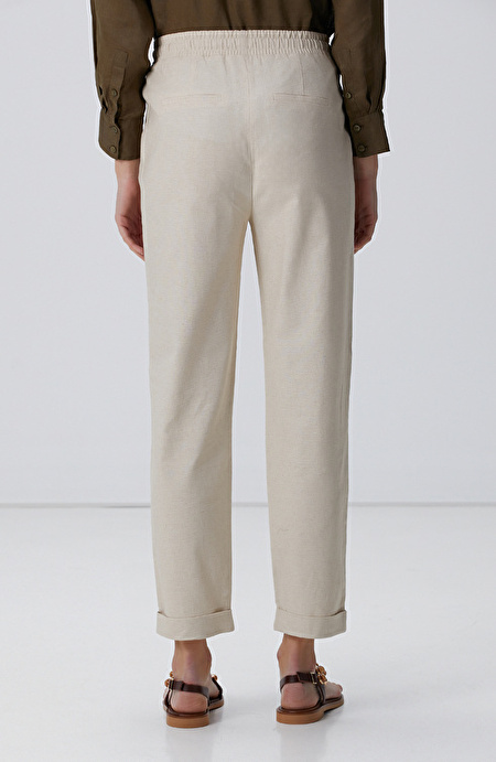 Naturel Keten Karışımlı Casual Pantolon_3