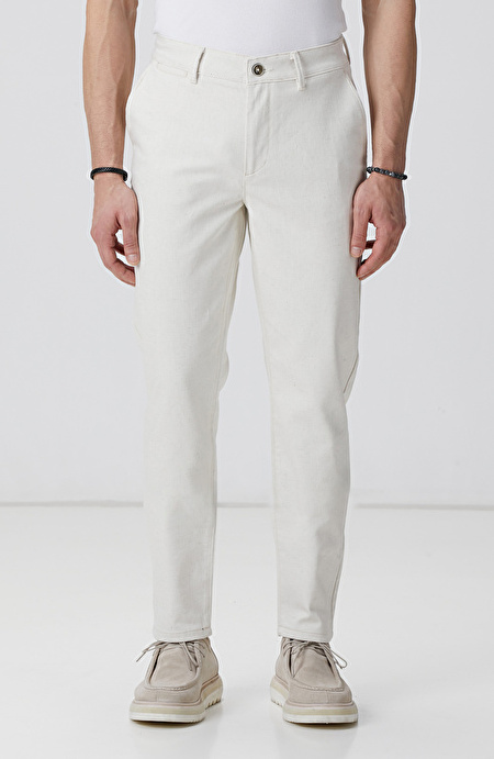 Bej Keten Karışımlı Chino Pantolon_1