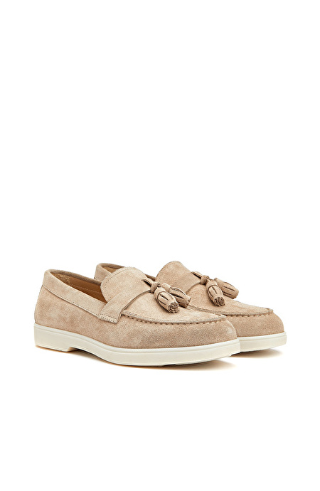 Bej Kadın Süet Loafer