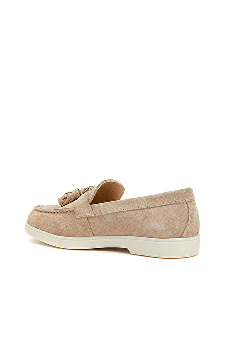 Bej Kadın Süet Loafer_2