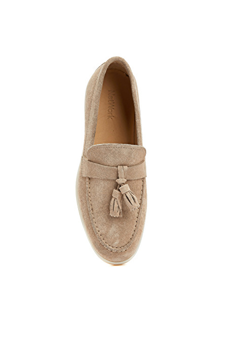 Bej Kadın Süet Loafer_3