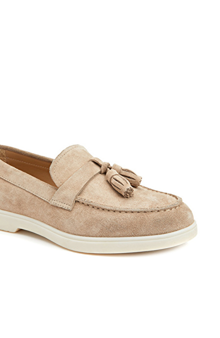 Bej Kadın Süet Loafer_5