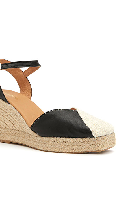 Bej Siyah Kadın Espadril_5