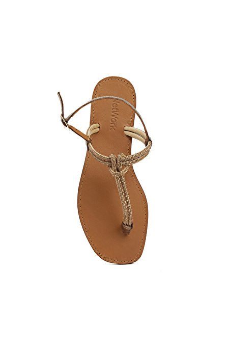 Bronz Kadın Deri Sandalet_3