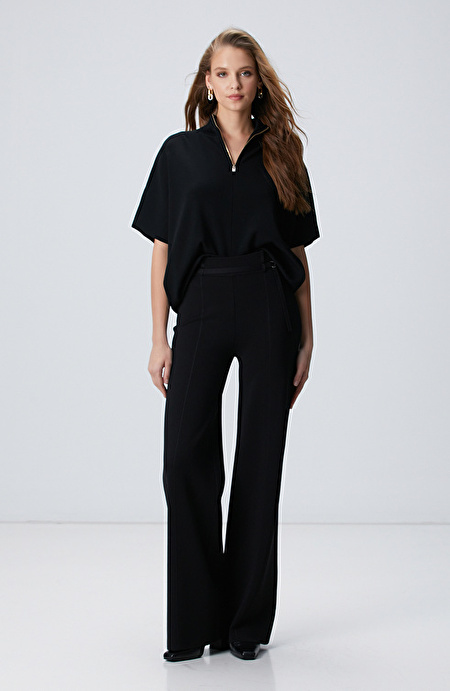Siyah Bol Form Basic Triko Pantolon_1