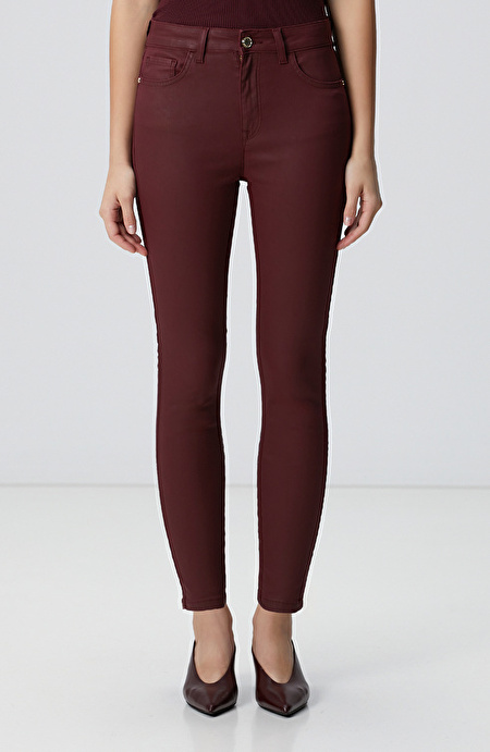 Bordo Denim Kadın Pantolon_2