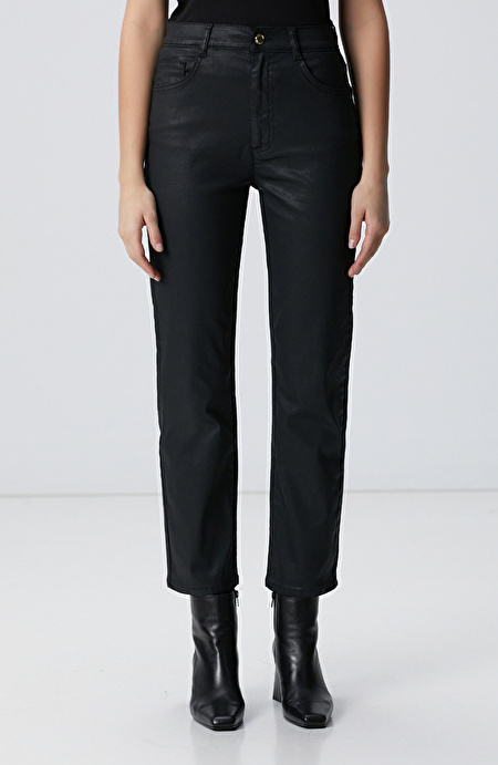 Siyah Straight Kalıp Denim Pantolon_2