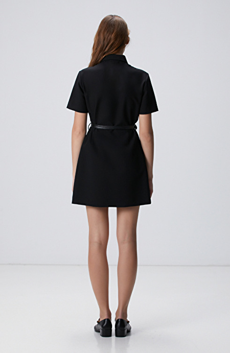 Siyah Kemerli Mini Elbise_4