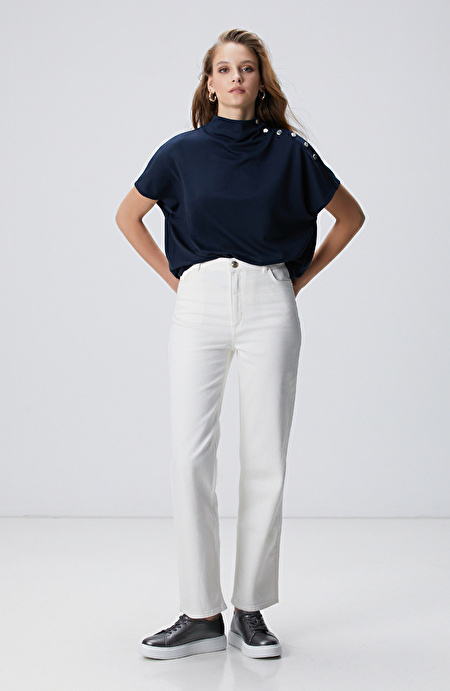Lacivert Çıtçıt Detaylı T-shirt_1