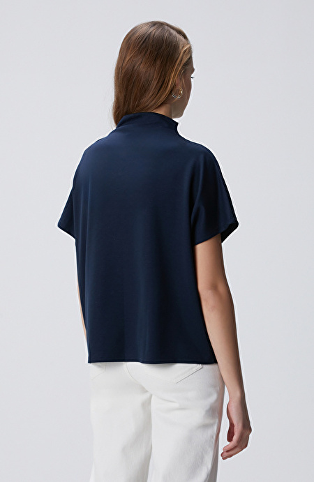 Lacivert Çıtçıt Detaylı T-shirt_4