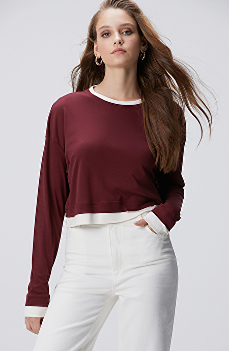 Bordo Çift Renkli T-shirt