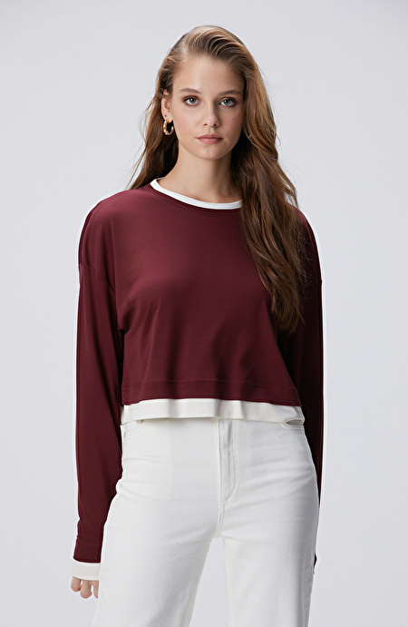 Bordo Çift Renkli T-shirt_3